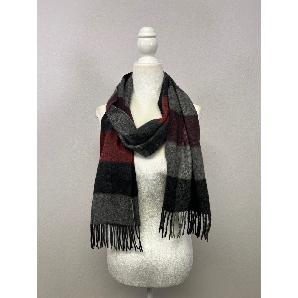 Luxury Nordstrom Men's Shop OS Grey Plaid 100% Cashmere Fringe Scarf Accessory